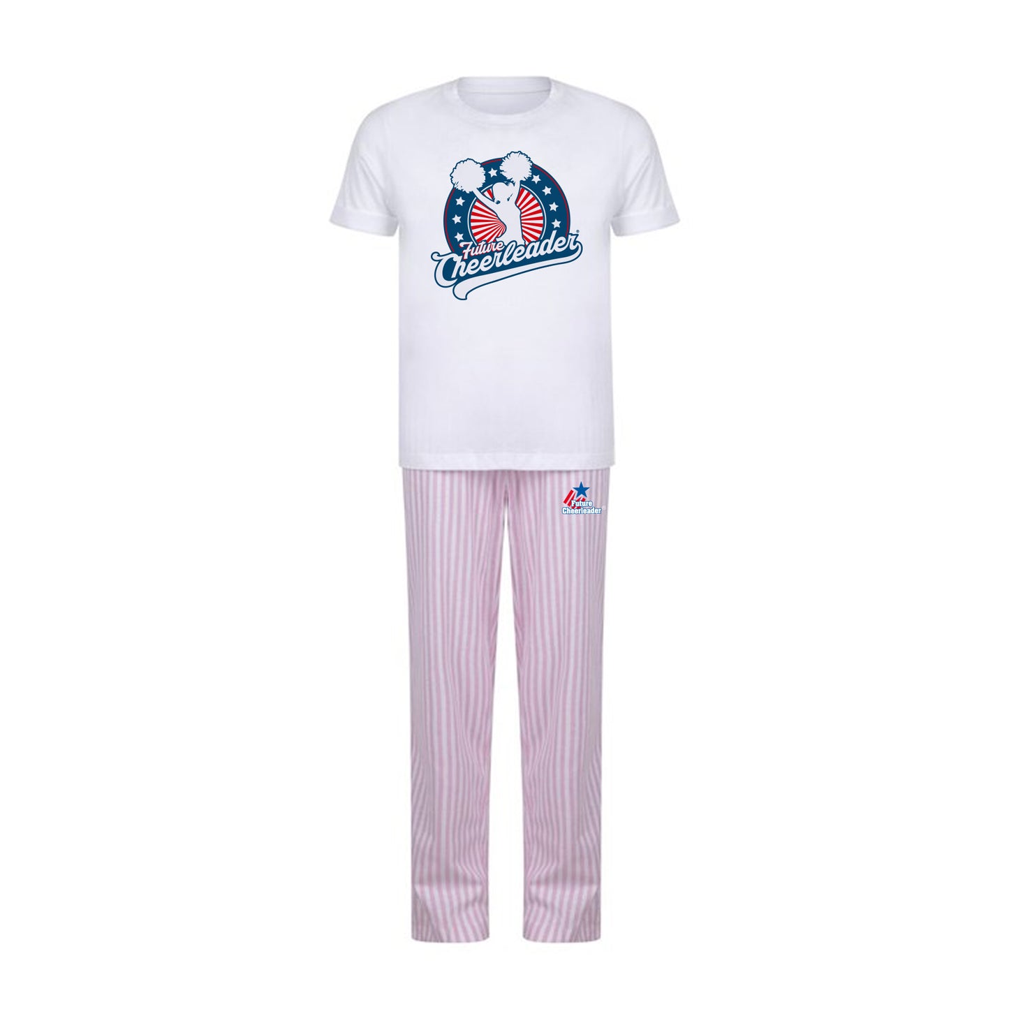 Kids Stars & Stripe Pyjamas | White/Pink Stripe | Future Cheerleader