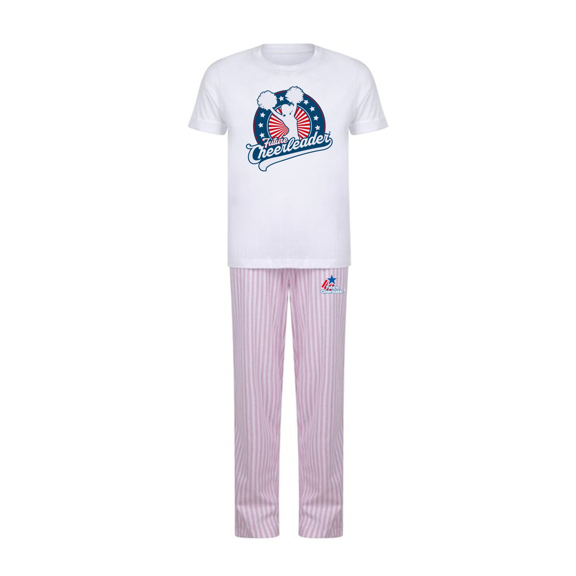 Kids Stars & Stripe Pyjamas | White/Pink Stripe | Future Cheerleader 
