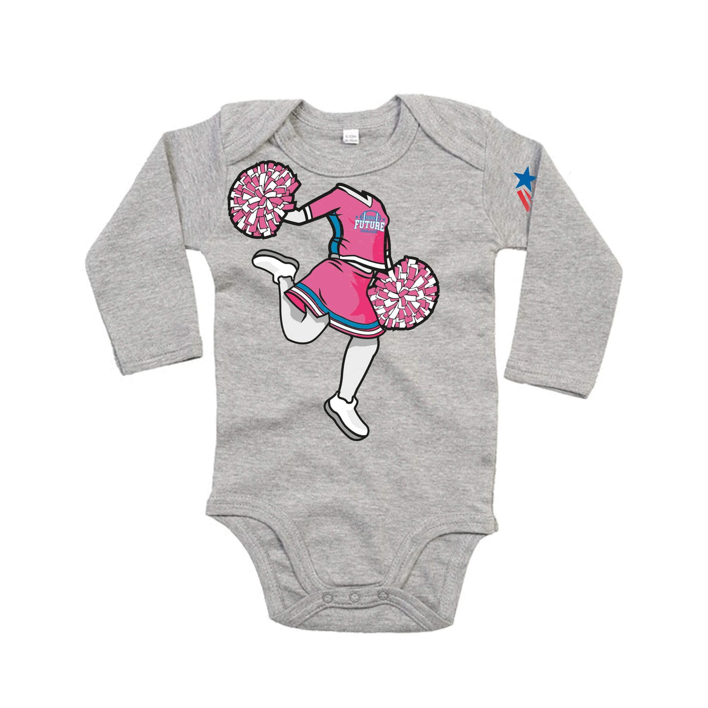 Future Cheerleader Long Sleeve Baby Bodysuit - Grey